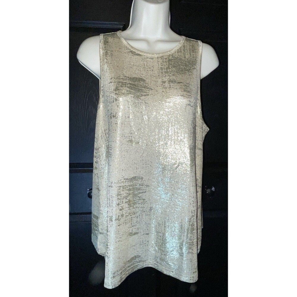 Allegra K Gold Foil Tank Top L Metallic Shiny Sleeveless Keyhole Back Party NWT
